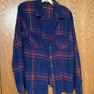 Maurice’s size 1. Super soft button up. Navy, burgundy, gold colors